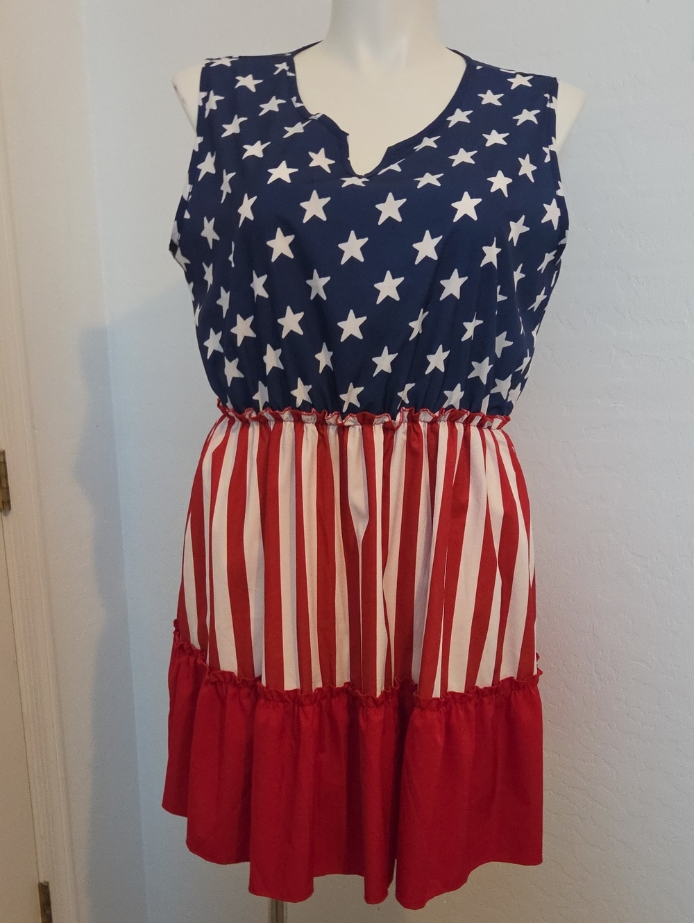 Womens' Navy and Red Star & Stripe Sleeveless Dress